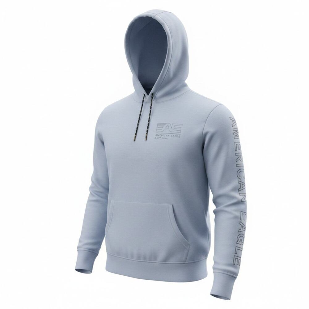 American Eagle Outfitters Logo 24/7 Vibes Logo Print Hoodie Light Blue - Medium
